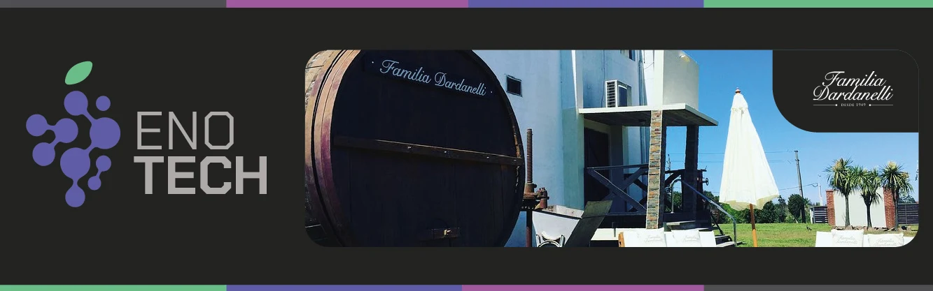 Banner EnoTech de Bodega Familia Dardanelli, con fotografía de la bodega y su marca