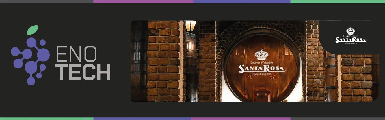 Banner EnoTech de Bodega Santa Rosa, con fotografía de la bodega y su marca